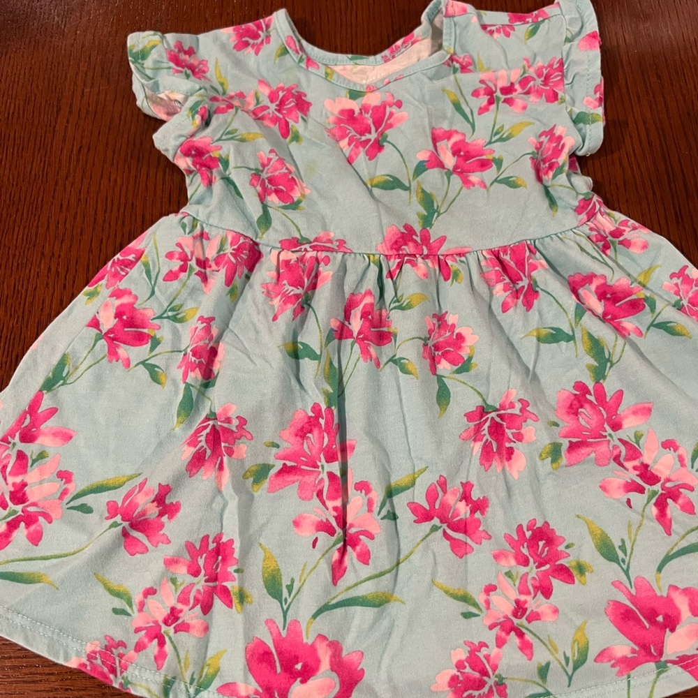 The Children's Place Pink and Green Pleated Sundress with Flutter Sleeves